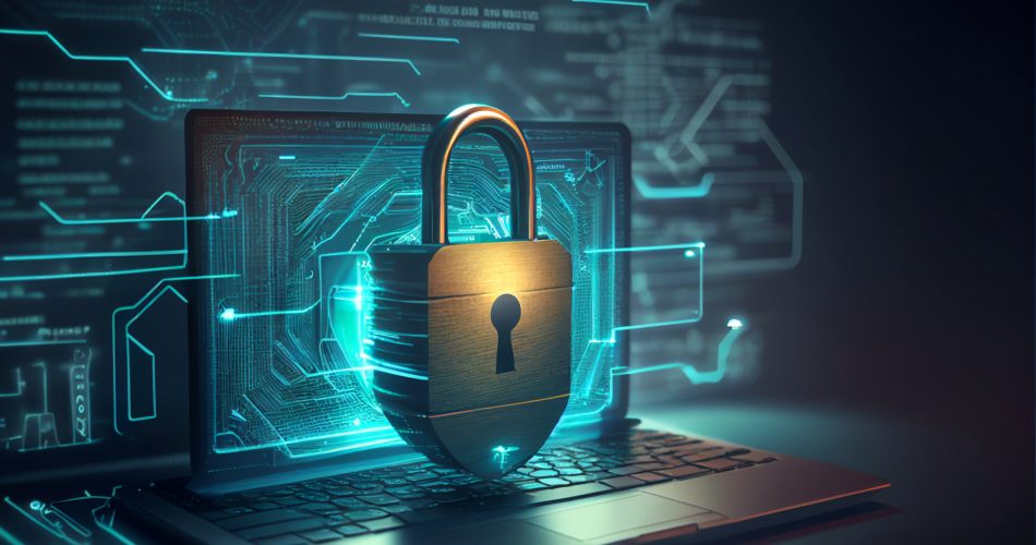 3D illustration of cyber online security with high-tech padlock